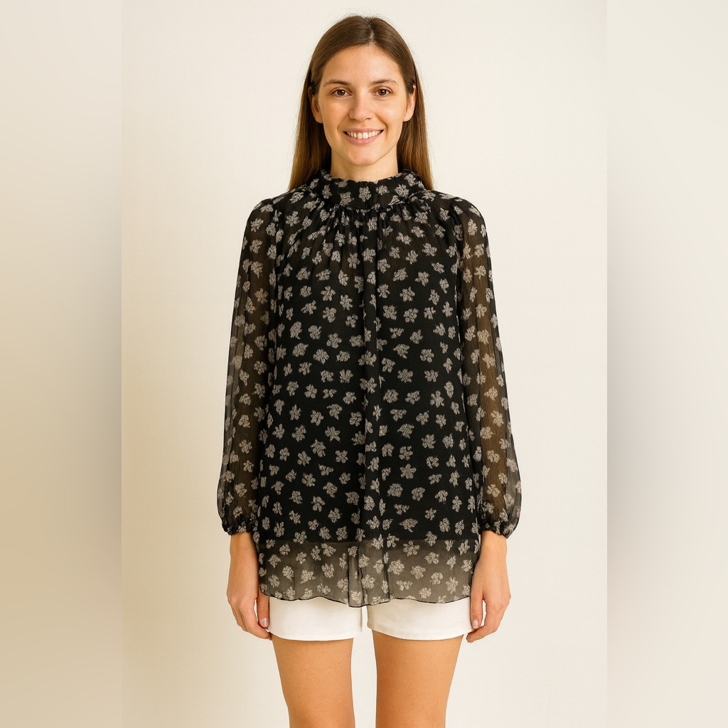 Dolce & Gabbana Floral Print High Neck Sheer Fabric Silk Blouse Size 42